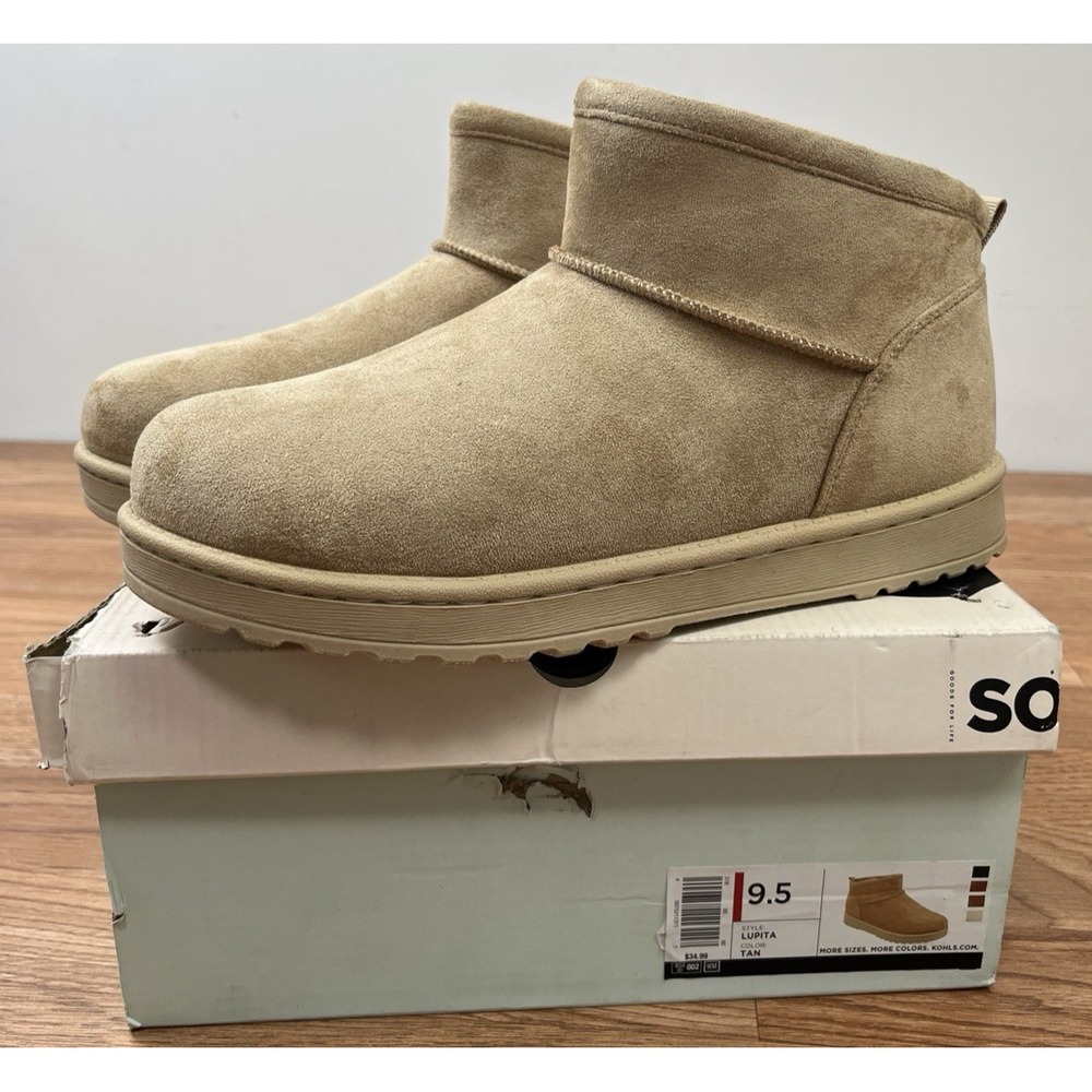 SO Sonoma Lupita Tan Low Booties Faux Suede/Fur Mini Boots Women's Size 9.5 NEW